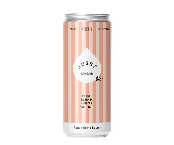 JUSRé Kombucha Peach to the Beach blik 330 ml